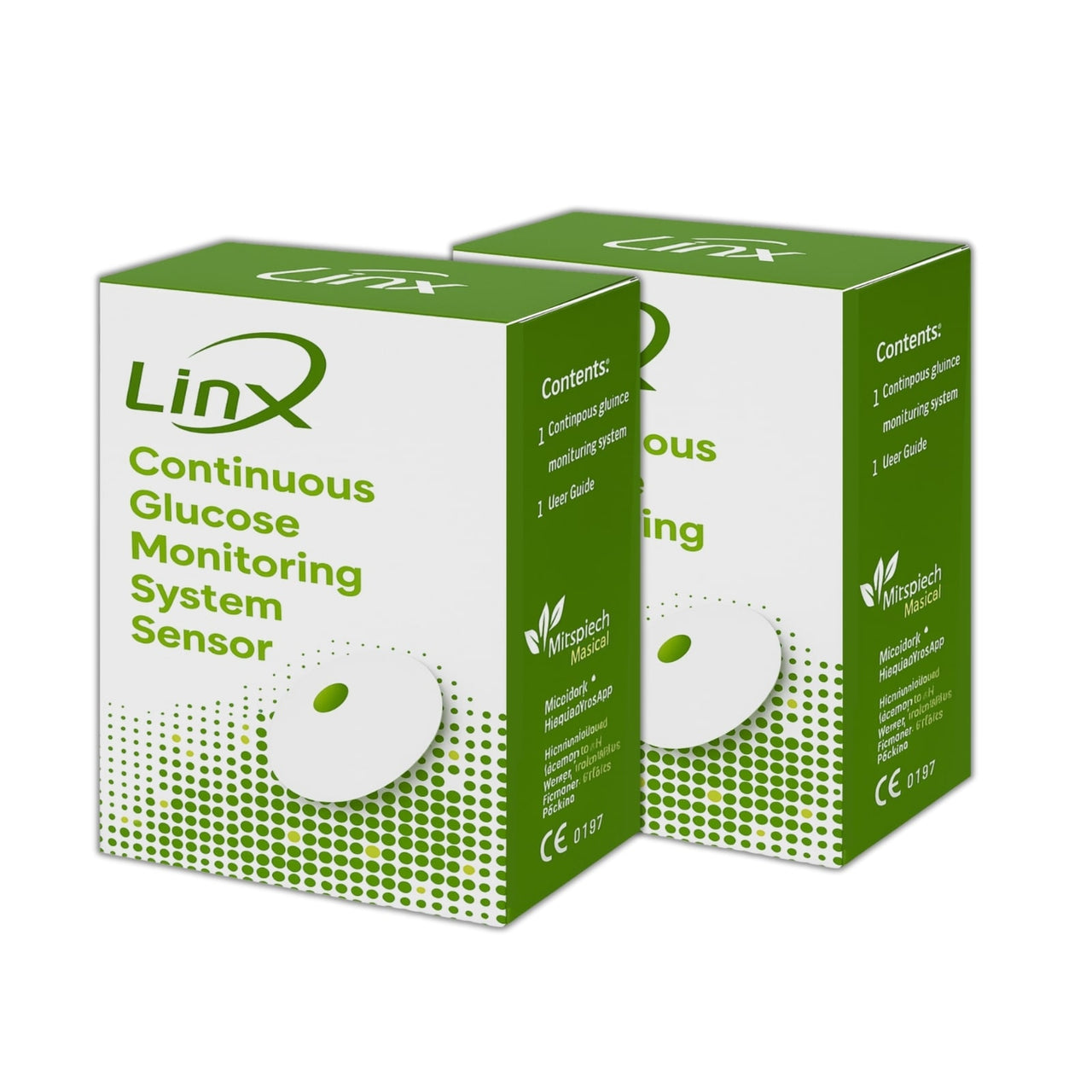 Two boxes of Linx Continuous Glucose Monitoring System Sensor on a white background